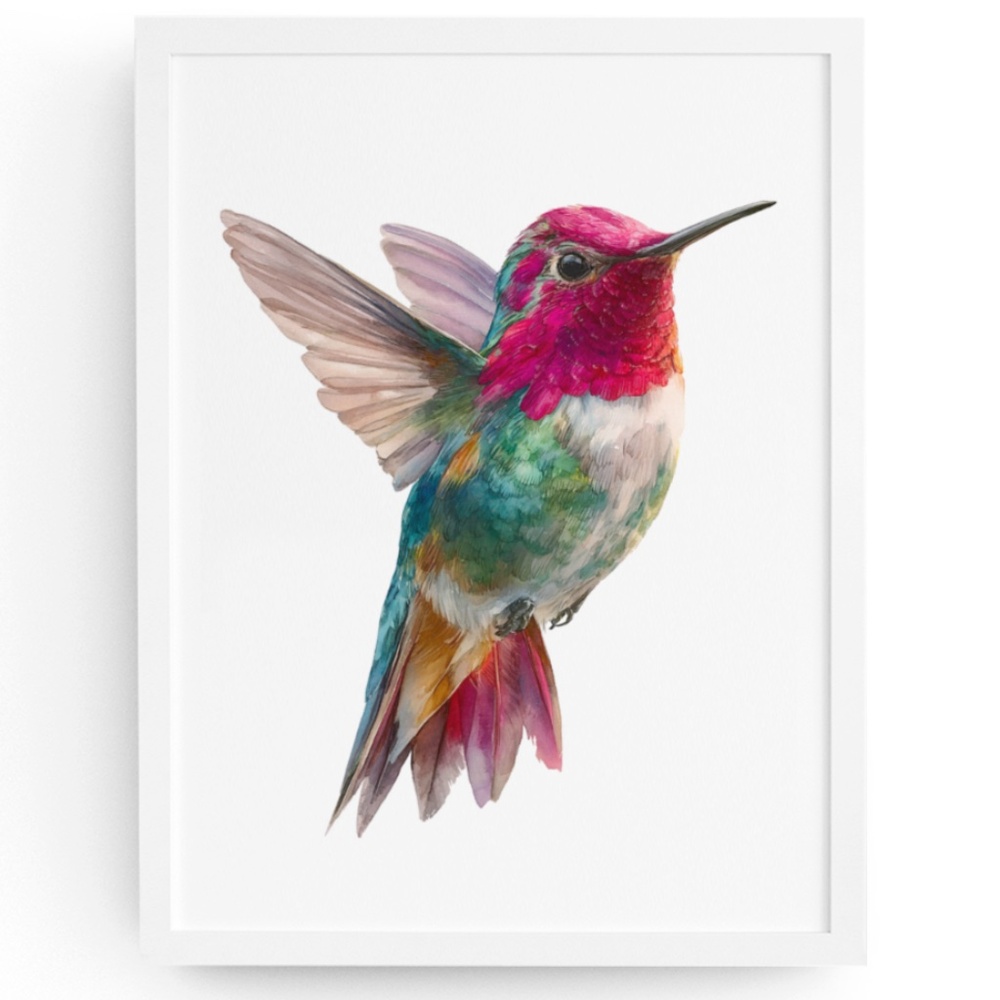 Watercolor Hummingbird Wall Art Print, Unframed - Enchanting Nature-Inspired